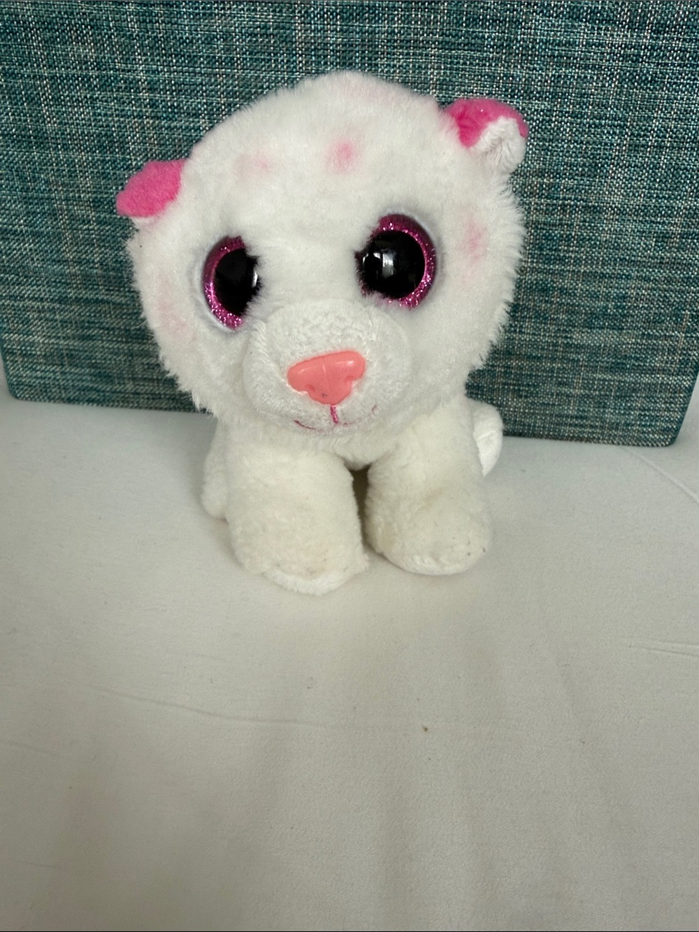 Ty White Plush Small Pet with Pink Accents and Glitter Eyes
